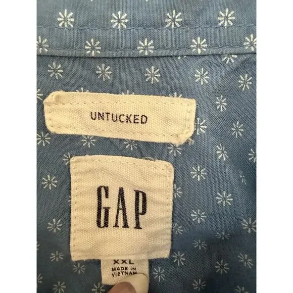 GAP Untucked Button Down Shirt XXL Blue Print Casual Long Sleeve Cotton - Picture 3 of 6